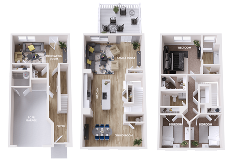 Floor plan for 3 beds, 2.5 baths, 2043 sqft